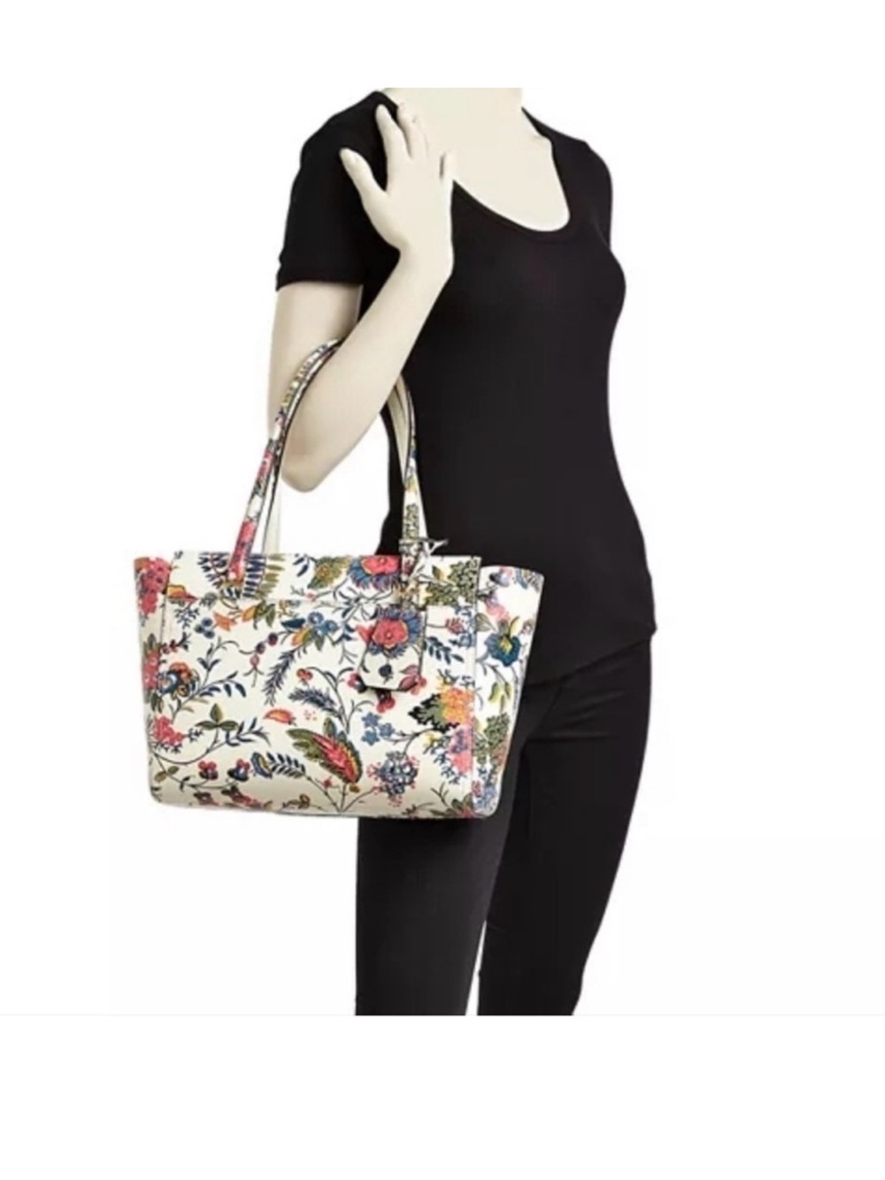 Tory Burch Parker Small Floral Tote Bag Cream Multicolor Leather EUC *Rare Print - Picture 5 of 9